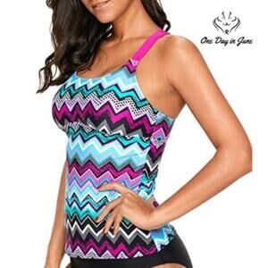 Dokotoo Striped Print Racerback Tankini Top Size S